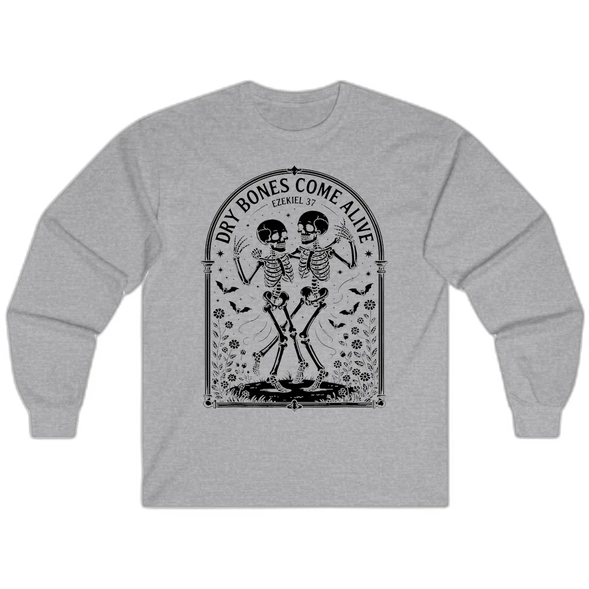 Dry Bones Come Alive Skeletons Dancing Long Sleeve in Sport Grey