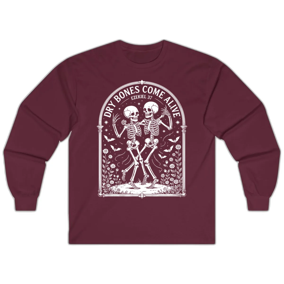 Dry Bones Come Alive Skeletons Dancing Long Sleeve in Maroon