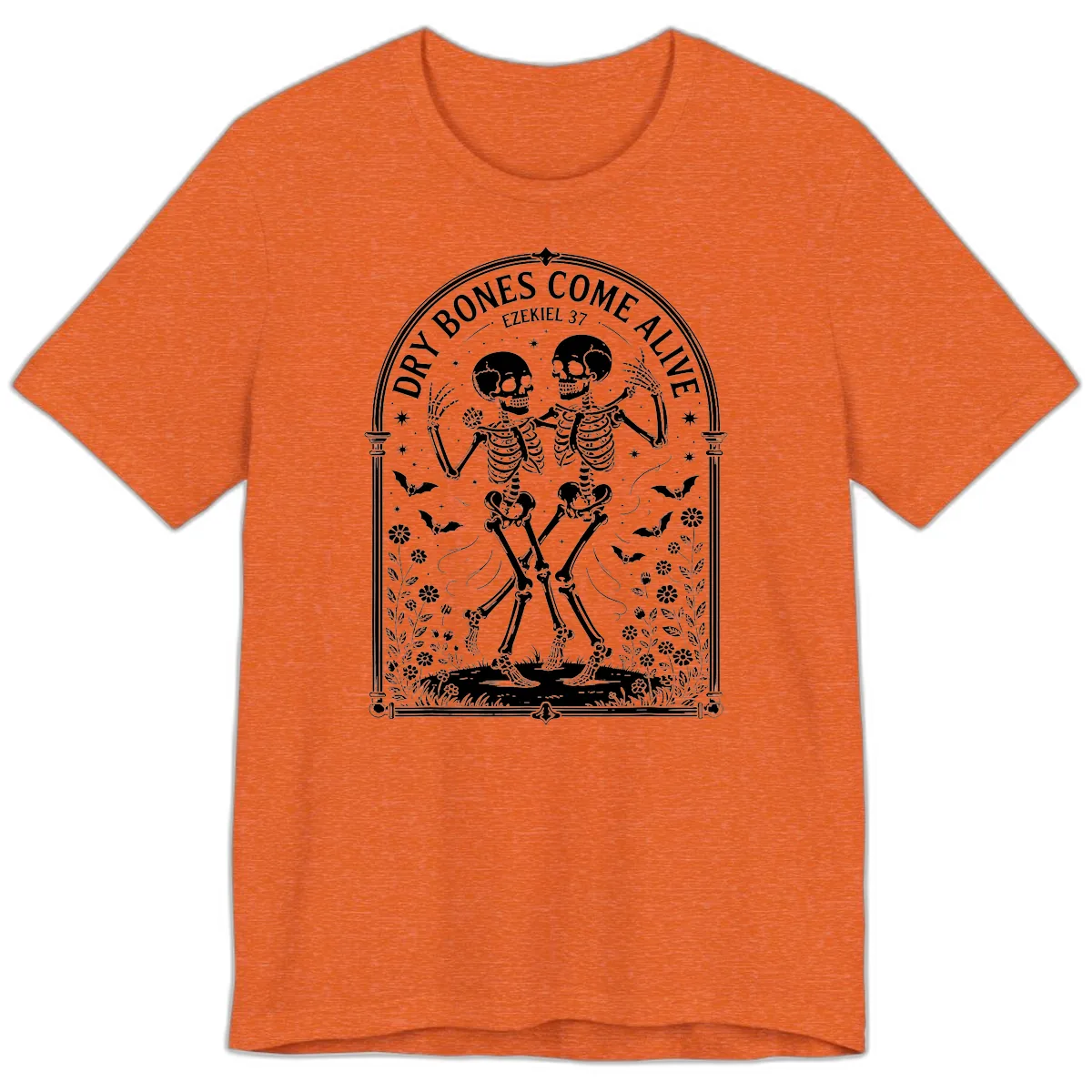 Dry Bones Come Alive Skeletons Dancing Premium T-Shirt in Heather Orange
