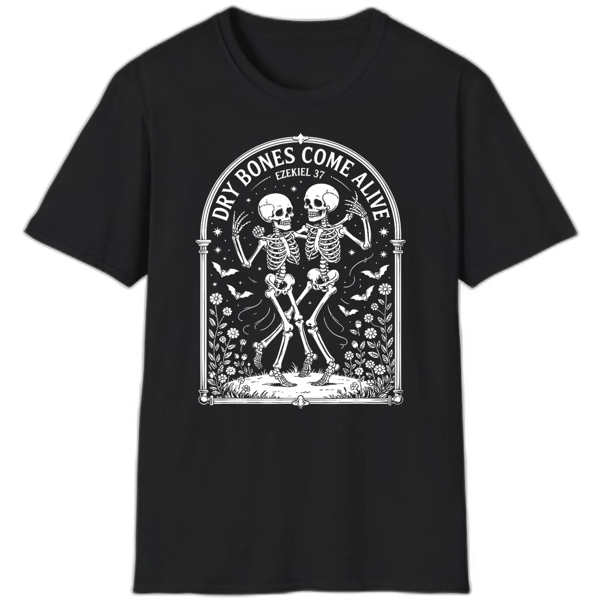 Dry Bones Come Alive Skeletons Dancing T-Shirt in Black