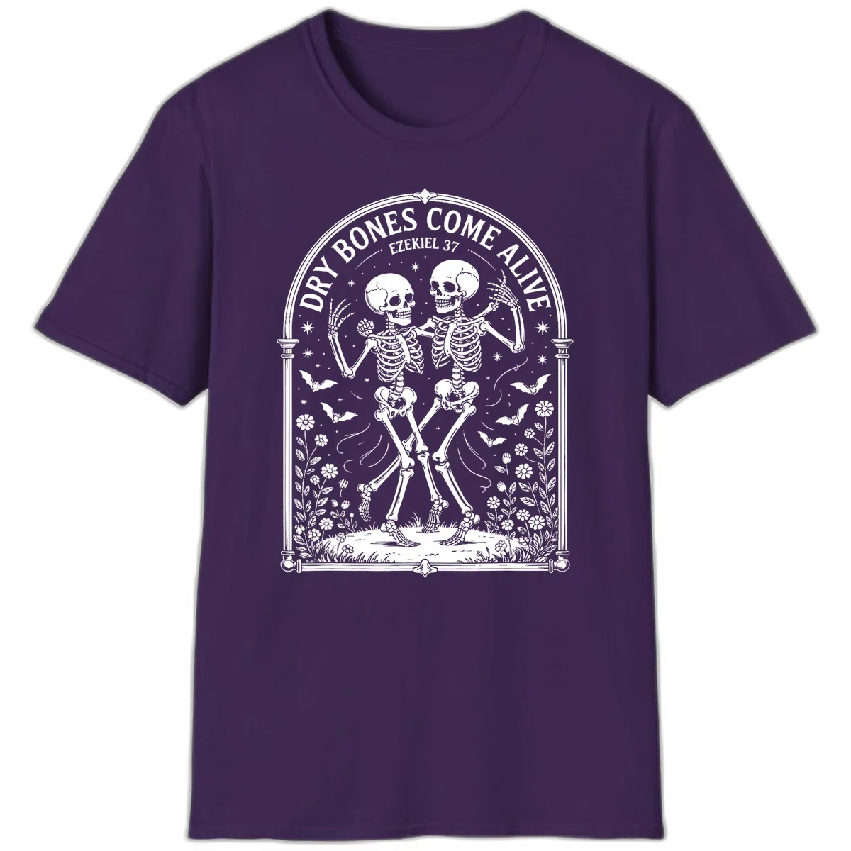 Dry Bones Come Alive Skeletons Dancing T-Shirt in Purple