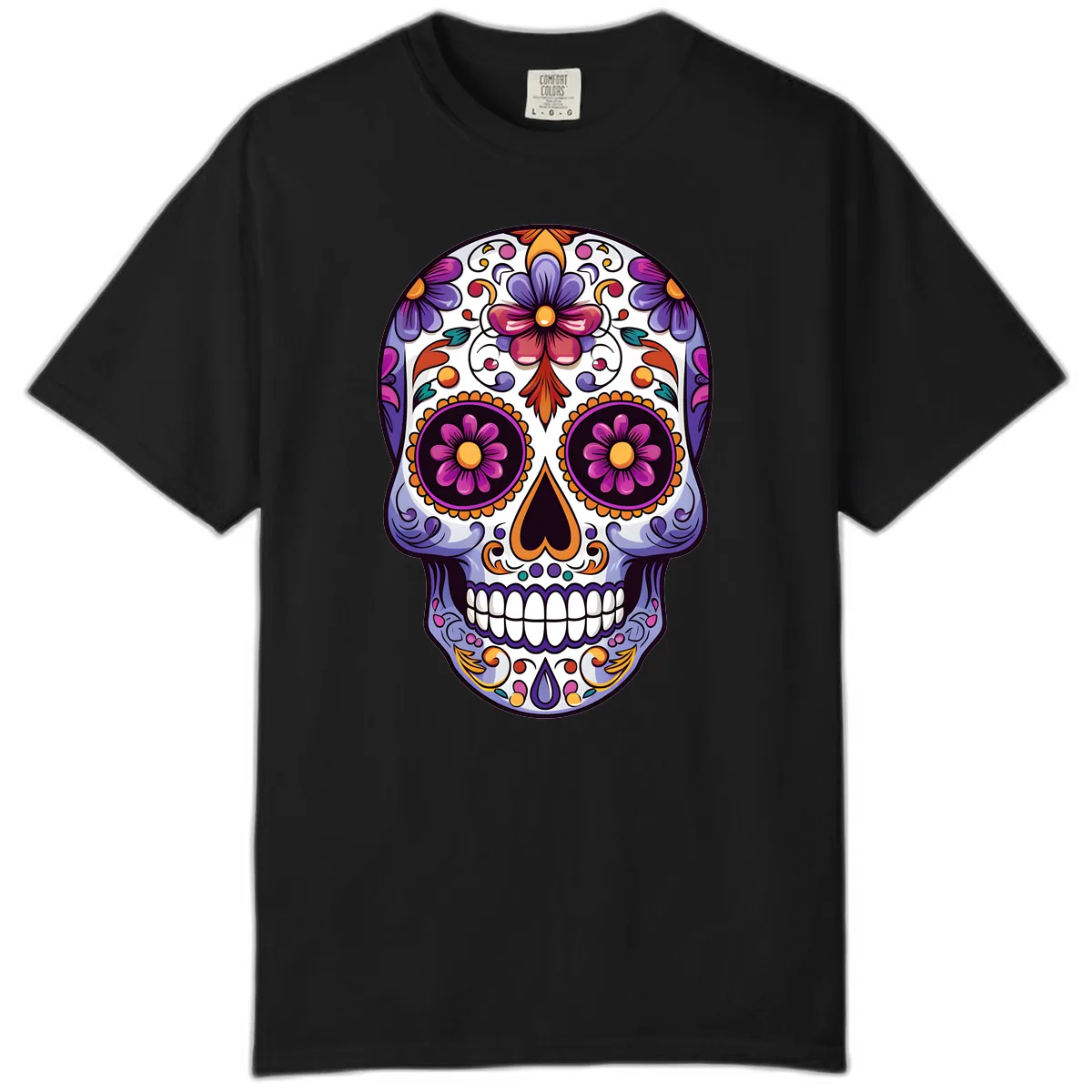Vibrant Floral Calavera Day of the Dead Design Comfort Color in Black