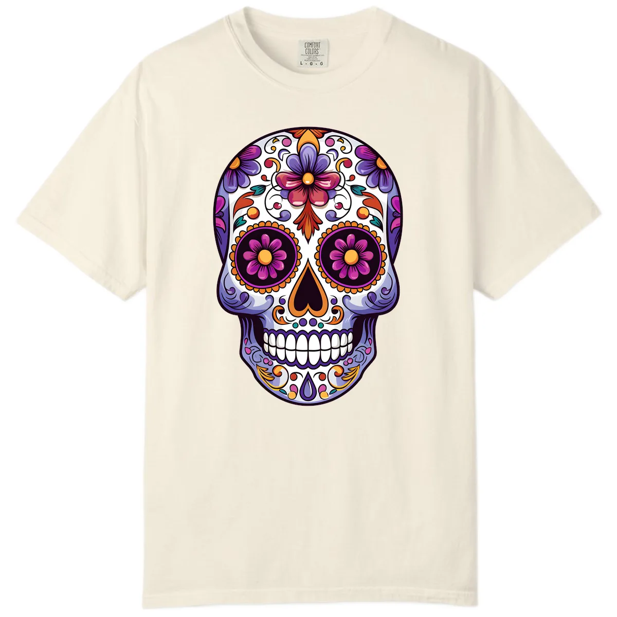 Vibrant Floral Calavera Day of the Dead Design Comfort Color in Ivory