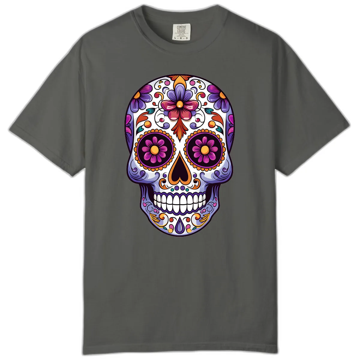 Vibrant Floral Calavera Day of the Dead Design Comfort Color in Pepper