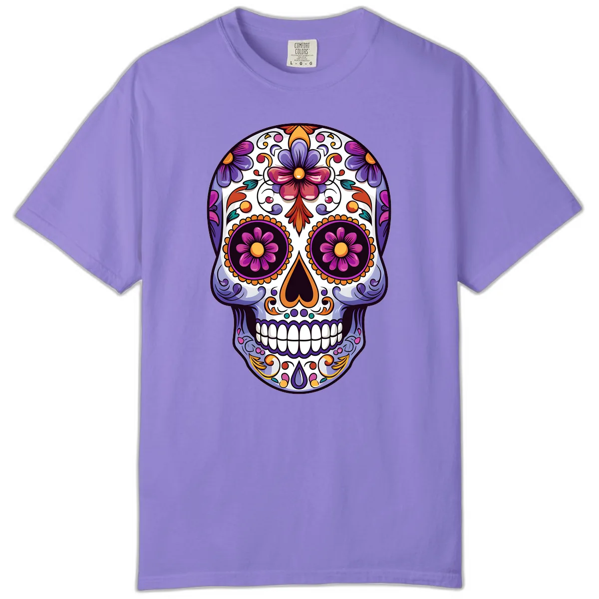 Vibrant Floral Calavera Day of the Dead Design Comfort Color in Violet