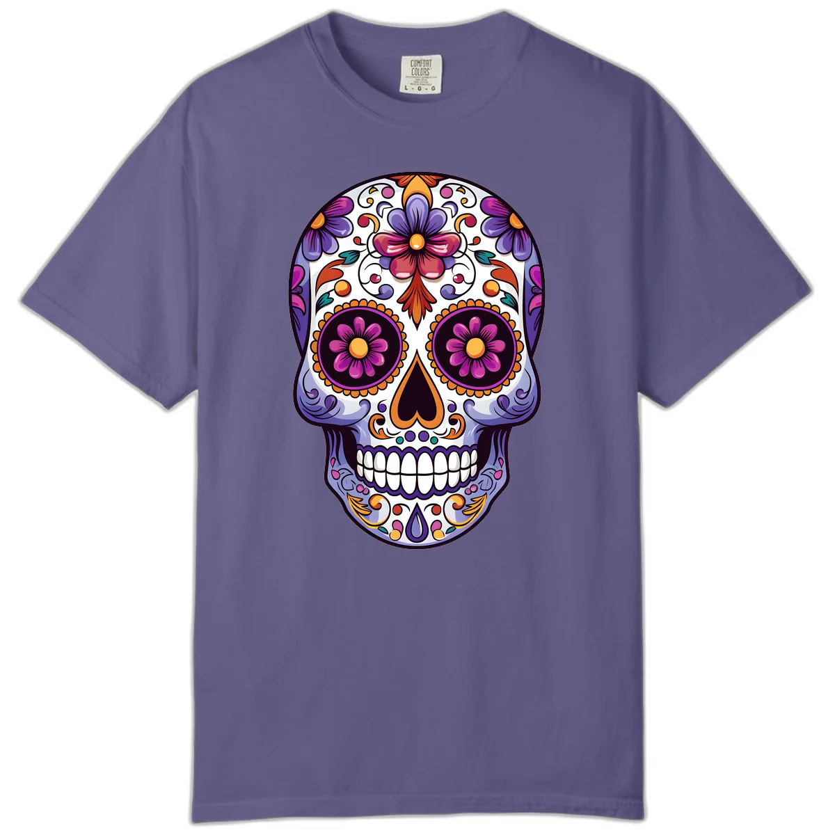 Vibrant Floral Calavera Day of the Dead Design Comfort Color in Grape