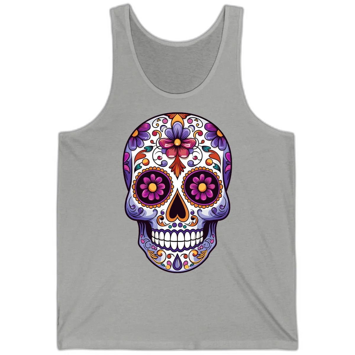 Vibrant Floral Calavera Day of the Dead Design Tank in Athletic Heather