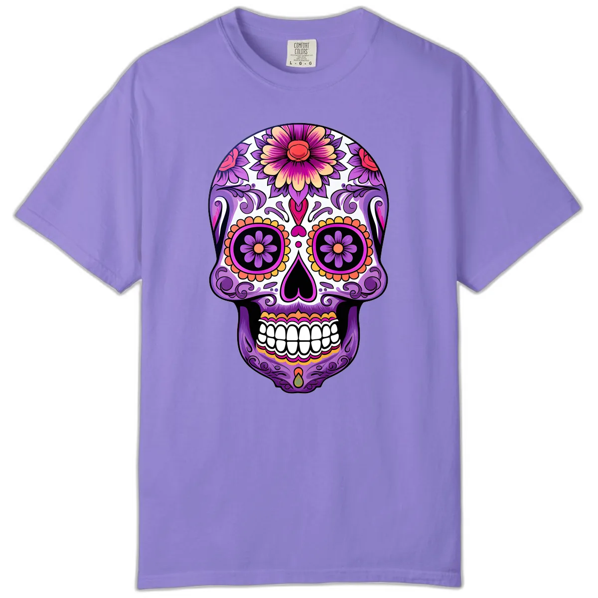 Ornate Floral Calavera Sugar Skull Design Comfort Color in Violet
