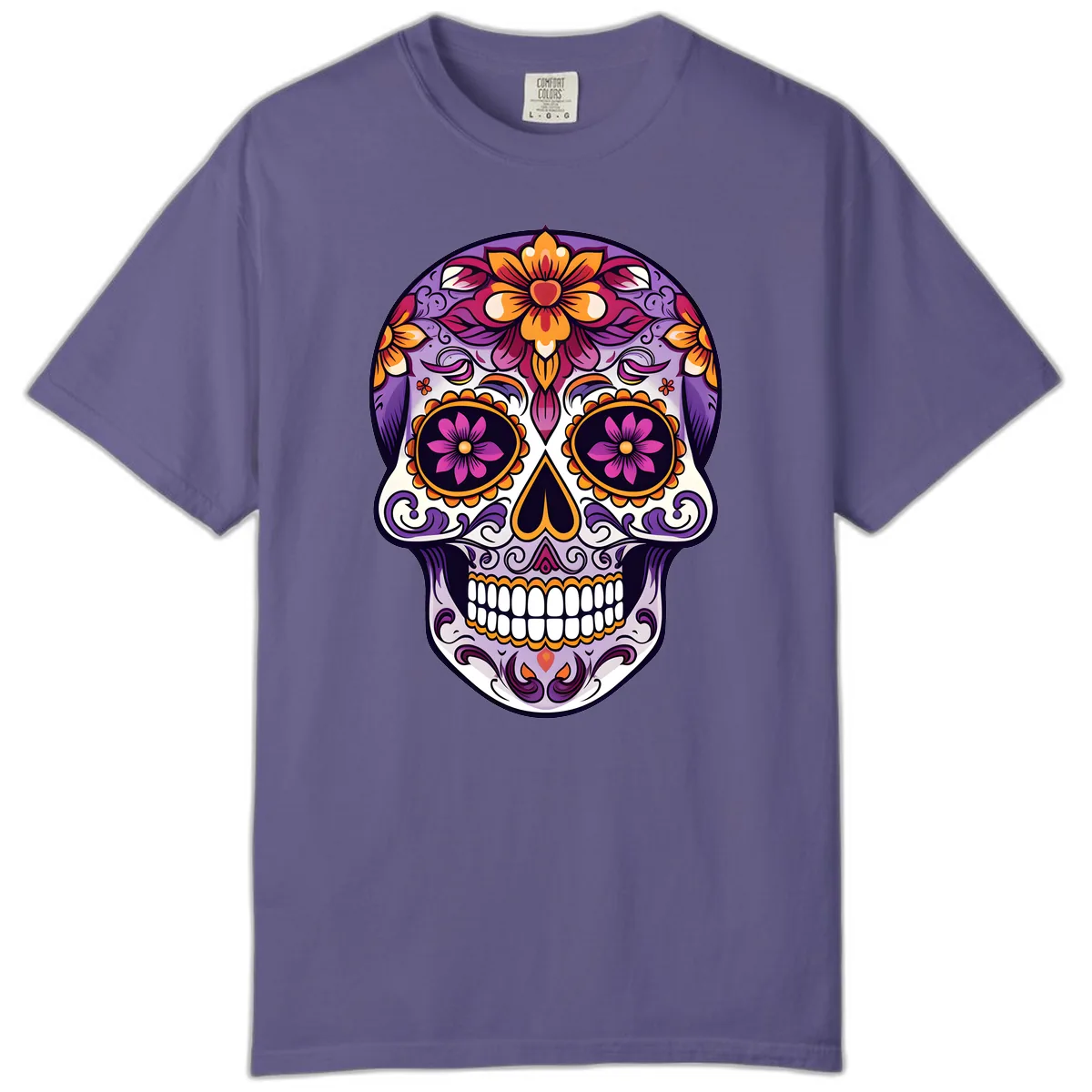 Vibrant Floral Calavera Sugar Skull Design Comfort Color in Grape
