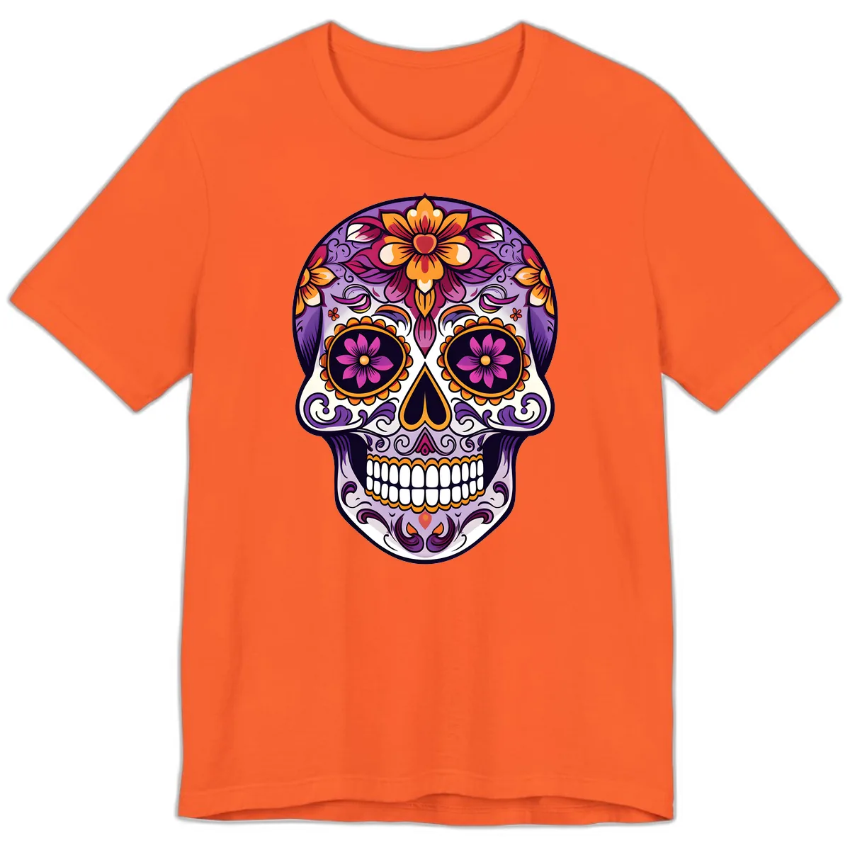 Vibrant Floral Calavera Sugar Skull Design Premium T-Shirt in Orange