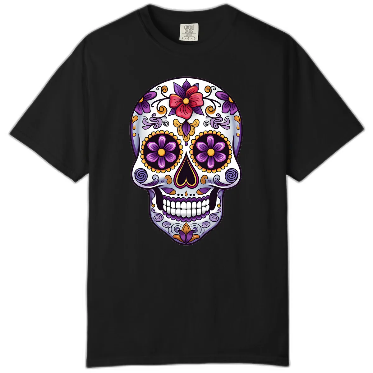 Vibrant Floral Calavera Sugar Skull Comfort Color in Black