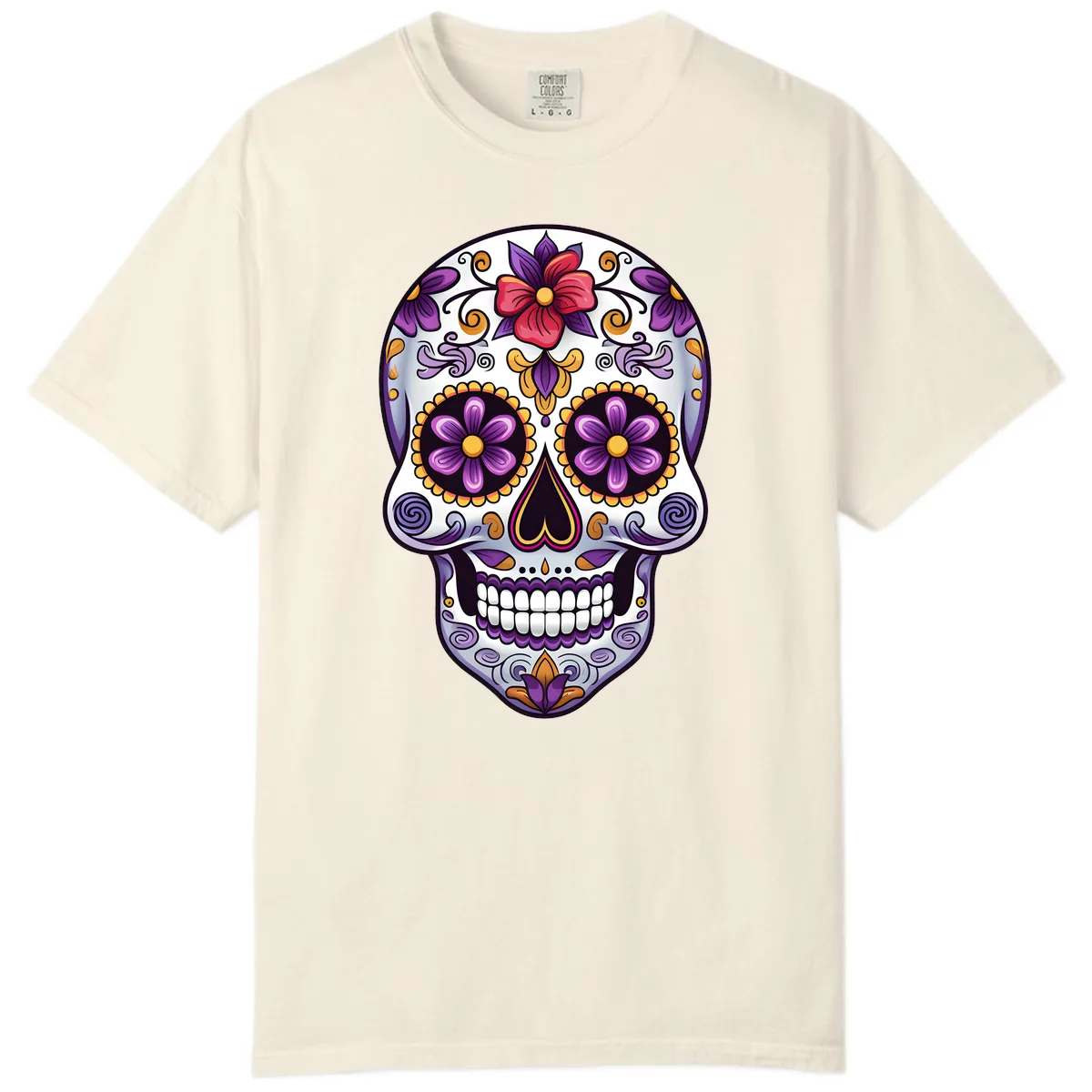 Vibrant Floral Calavera Sugar Skull Comfort Color in Ivory