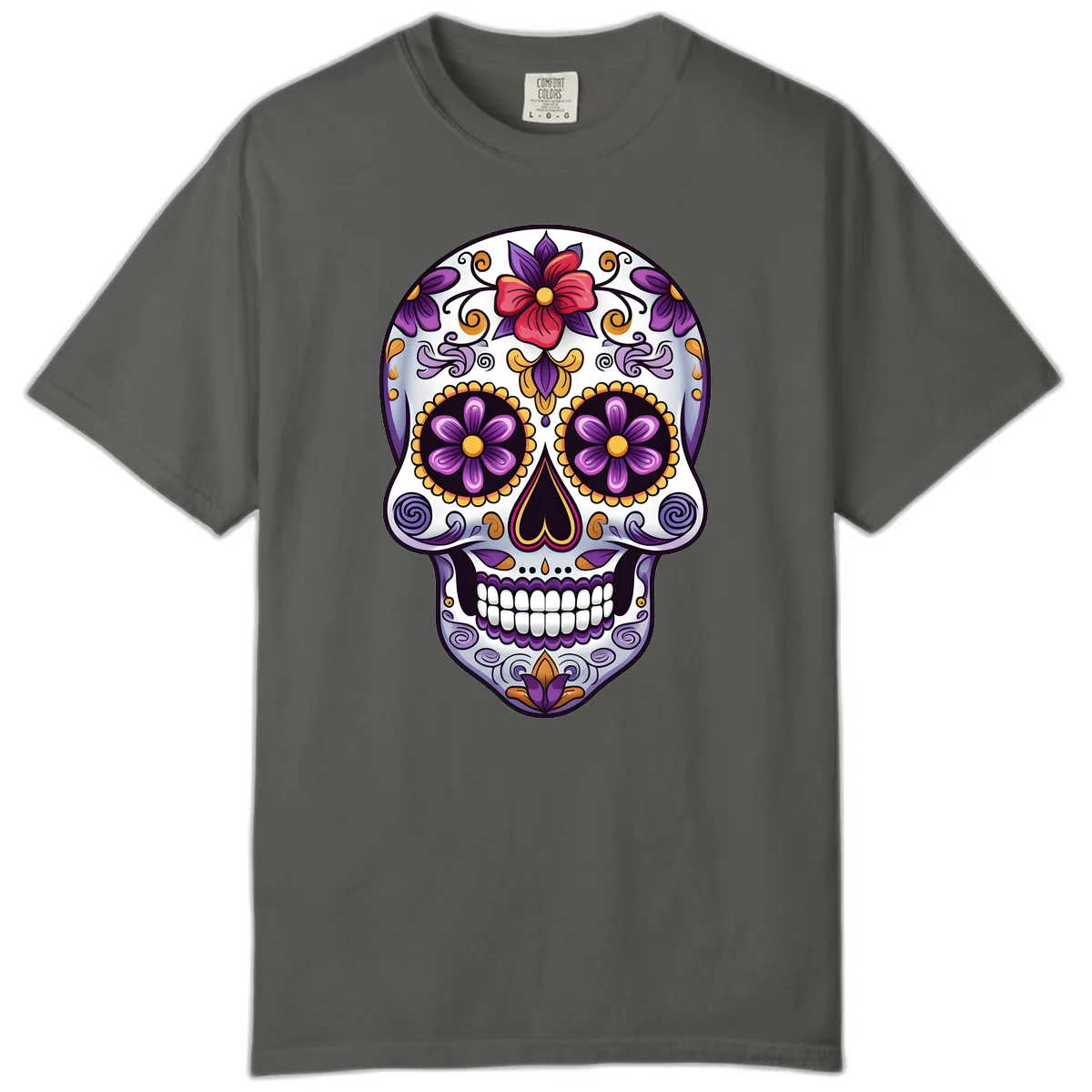 Vibrant Floral Calavera Sugar Skull Comfort Color in Pepper