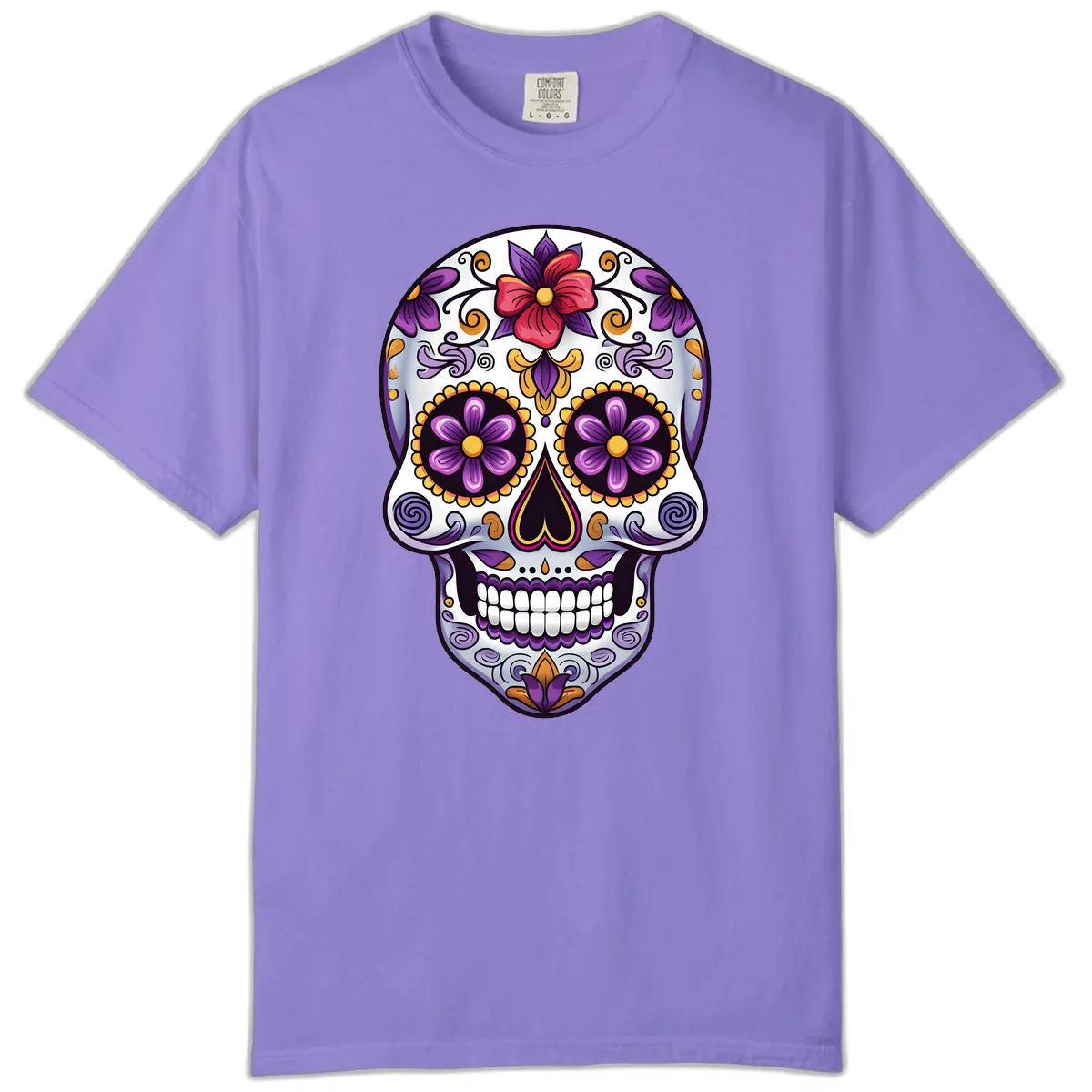 Vibrant Floral Calavera Sugar Skull Comfort Color in Violet