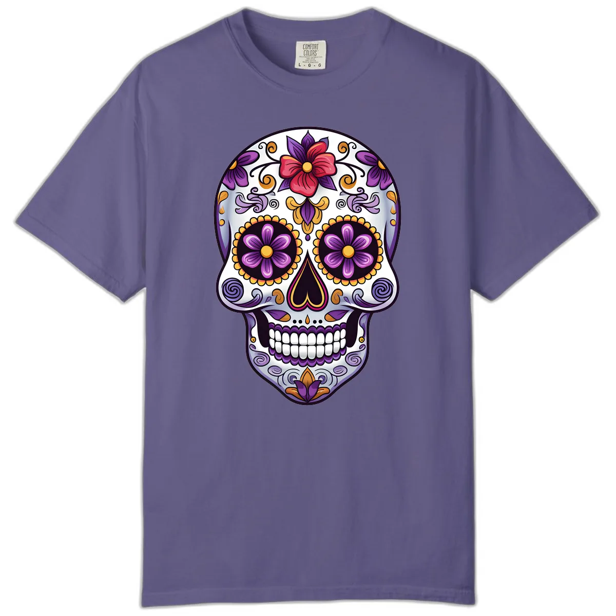 Vibrant Floral Calavera Sugar Skull Comfort Color in Grape