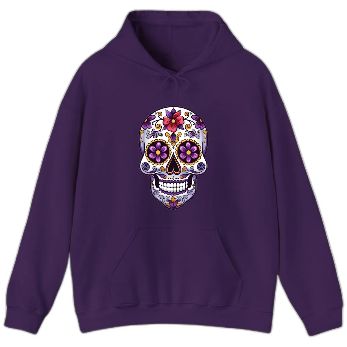 Vibrant Floral Calavera Sugar Skull Hoodie in Purple