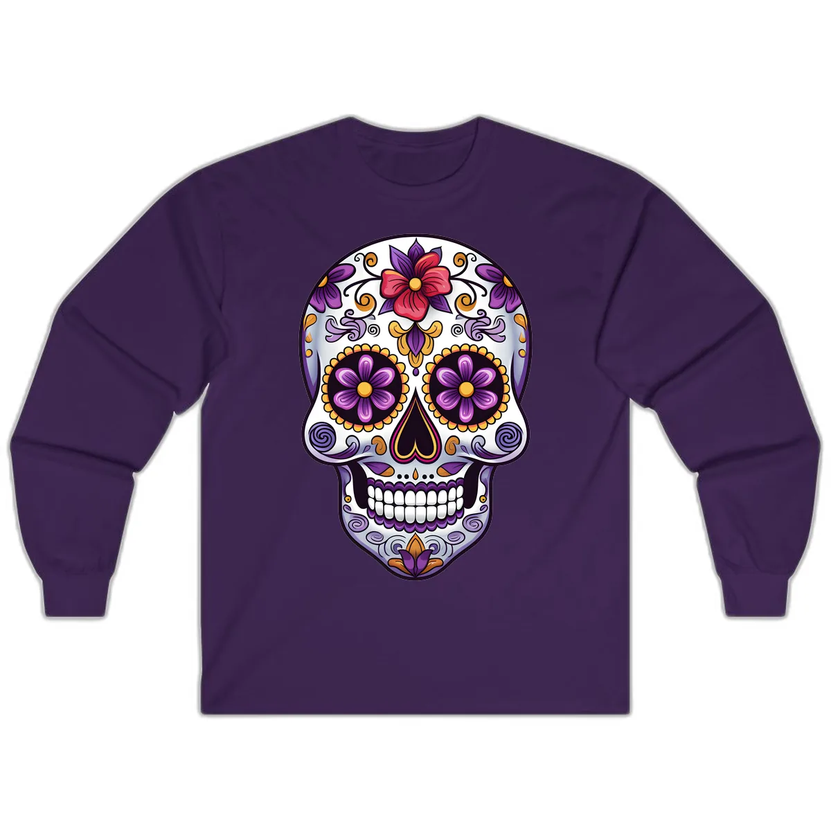 Vibrant Floral Calavera Sugar Skull Long Sleeve in Purple
