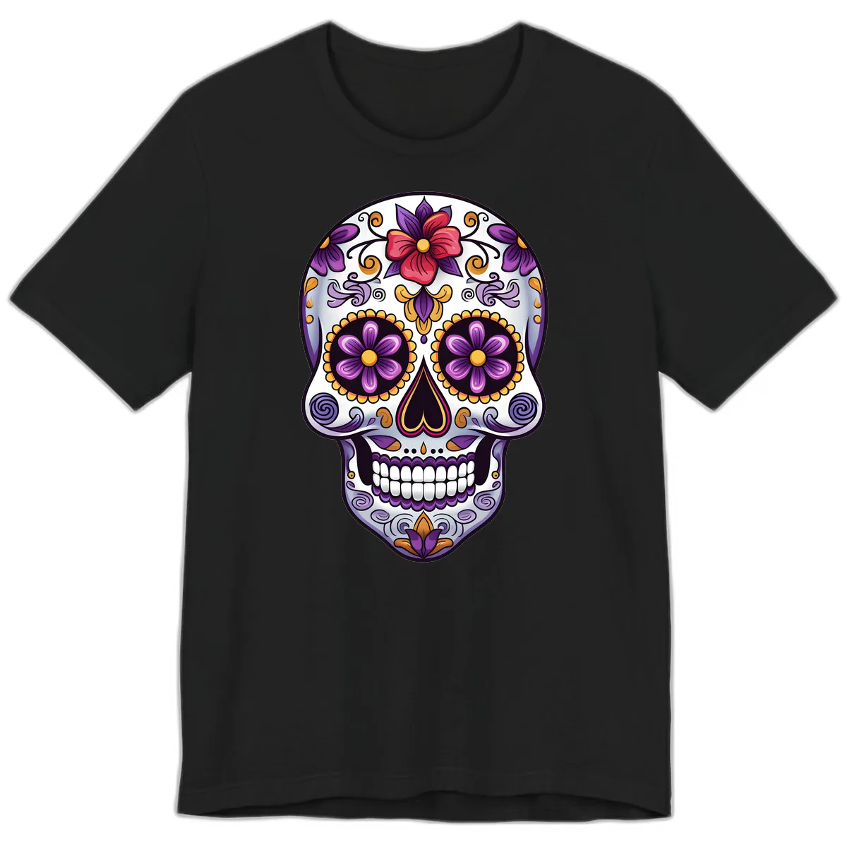 Vibrant Floral Calavera Sugar Skull Premium T-Shirt in Black