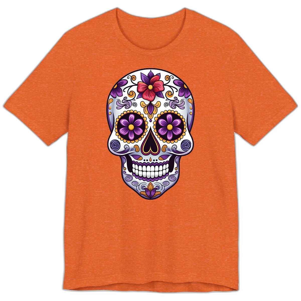 Vibrant Floral Calavera Sugar Skull Premium T-Shirt in Heather Orange