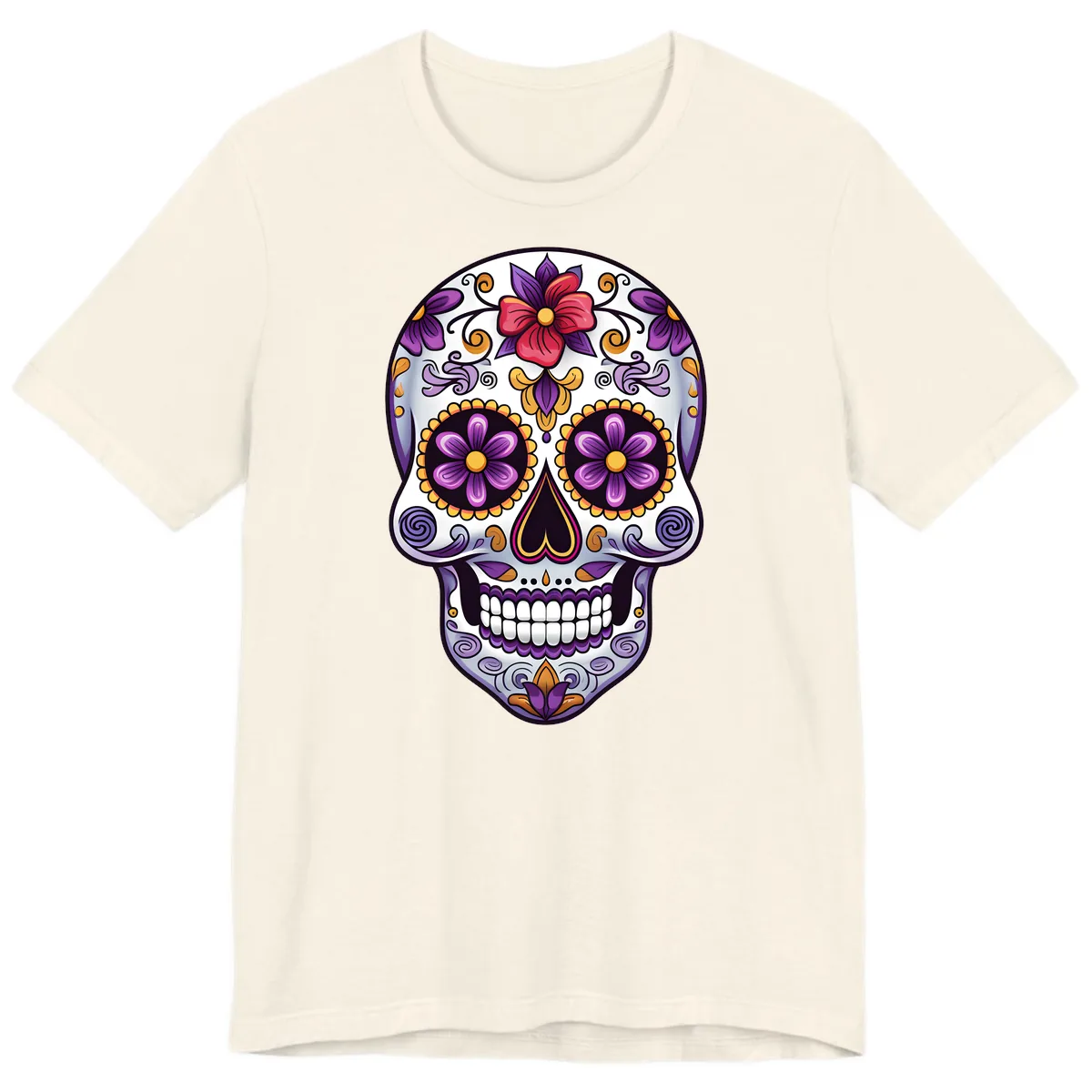 Vibrant Floral Calavera Sugar Skull Premium T-Shirt in Natural