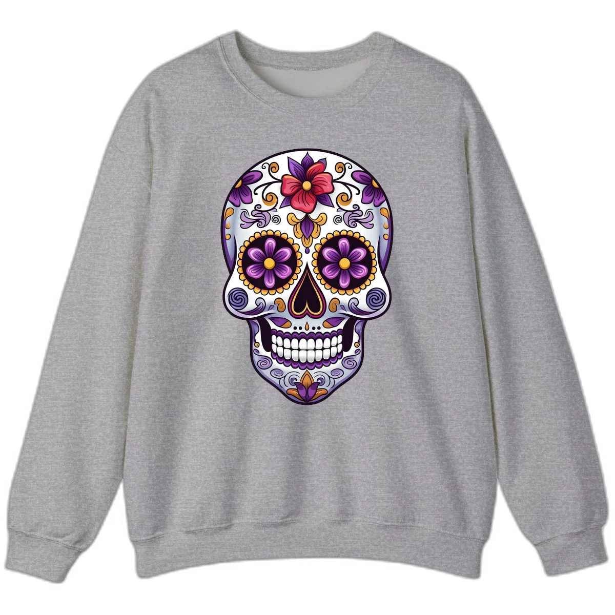 Vibrant Floral Calavera Sugar Skull Sweatshirt in Sport Grey
