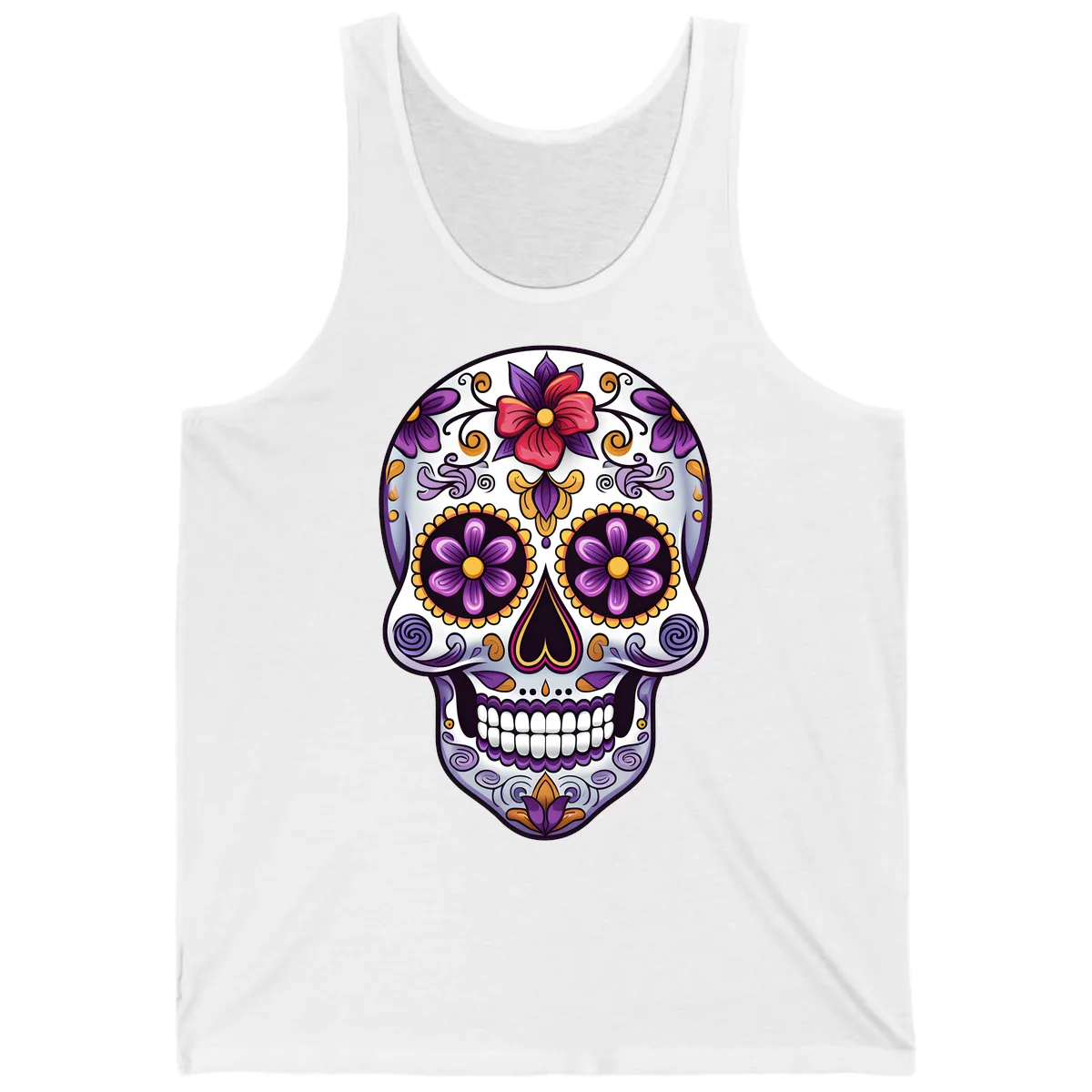 Vibrant Floral Calavera Sugar Skull Tank in White