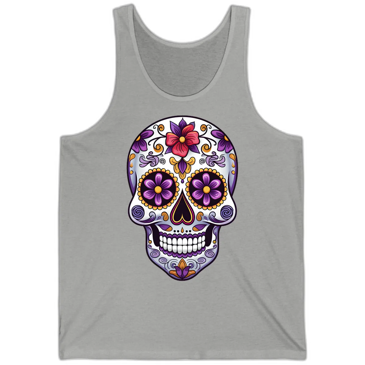 Vibrant Floral Calavera Sugar Skull Tank in Athletic Heather