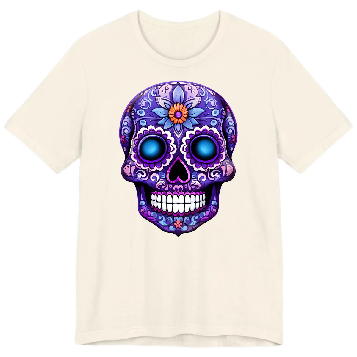 Vibrant Purple Calavera Skull with Glowing Eyes Premium T-Shirt in Natural