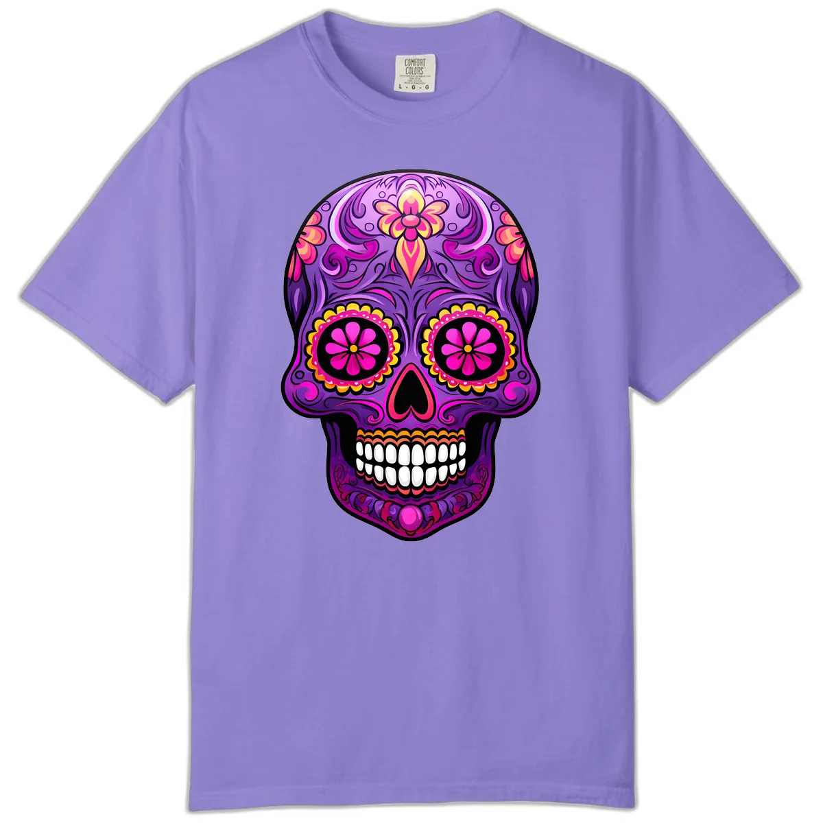Vibrant Floral Swirls Calavera Sugar Skull Comfort Color in Violet