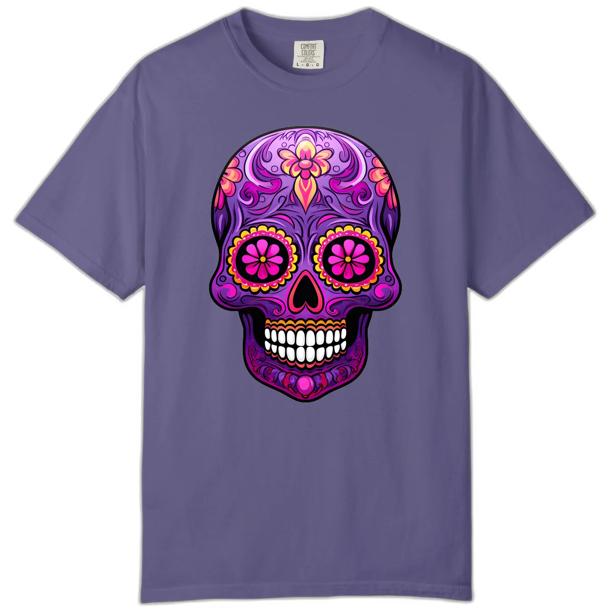 Vibrant Floral Swirls Calavera Sugar Skull Comfort Color in Grape
