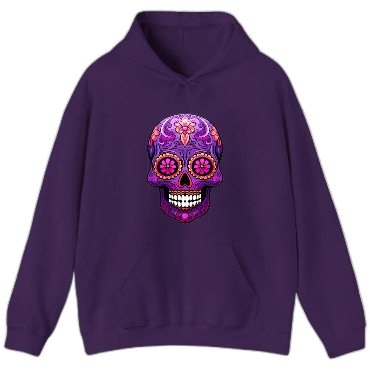 Vibrant Floral Swirls Calavera Sugar Skull Hoodie in Purple
