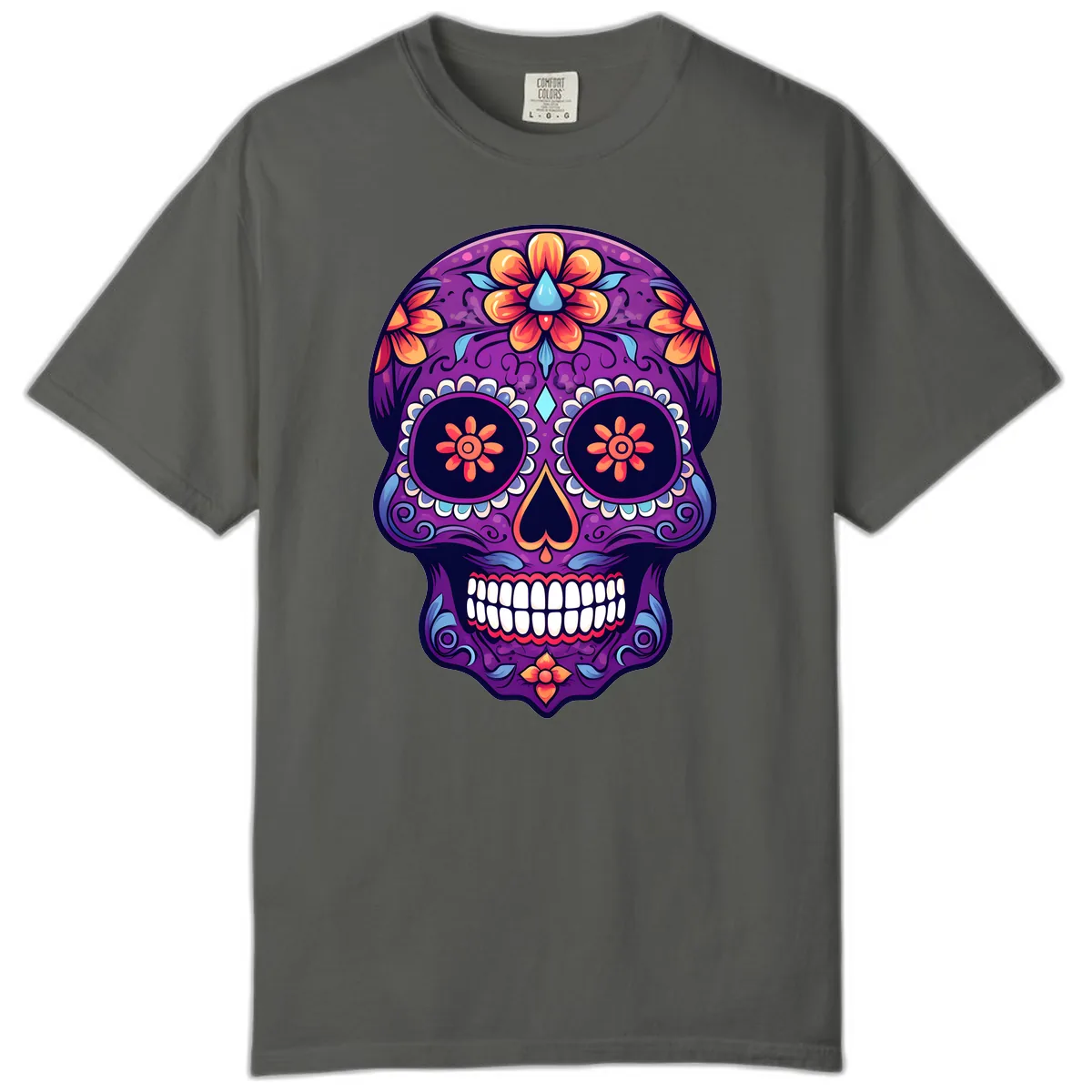 Vibrant Floral Calavera Sugar Skull Art Comfort Color in Pepper