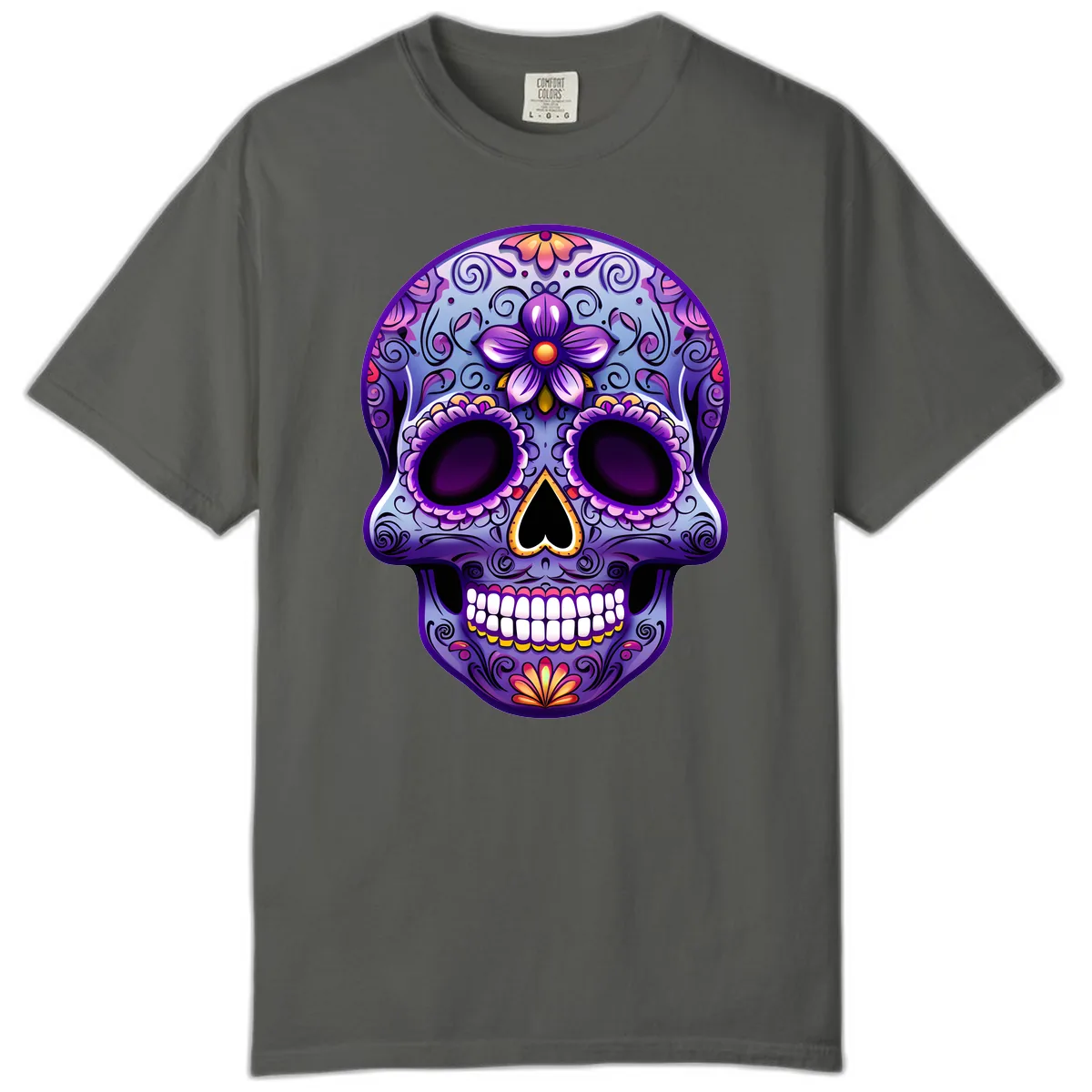 Vibrant Floral Calavera Sugar Skull Art Comfort Color in Pepper