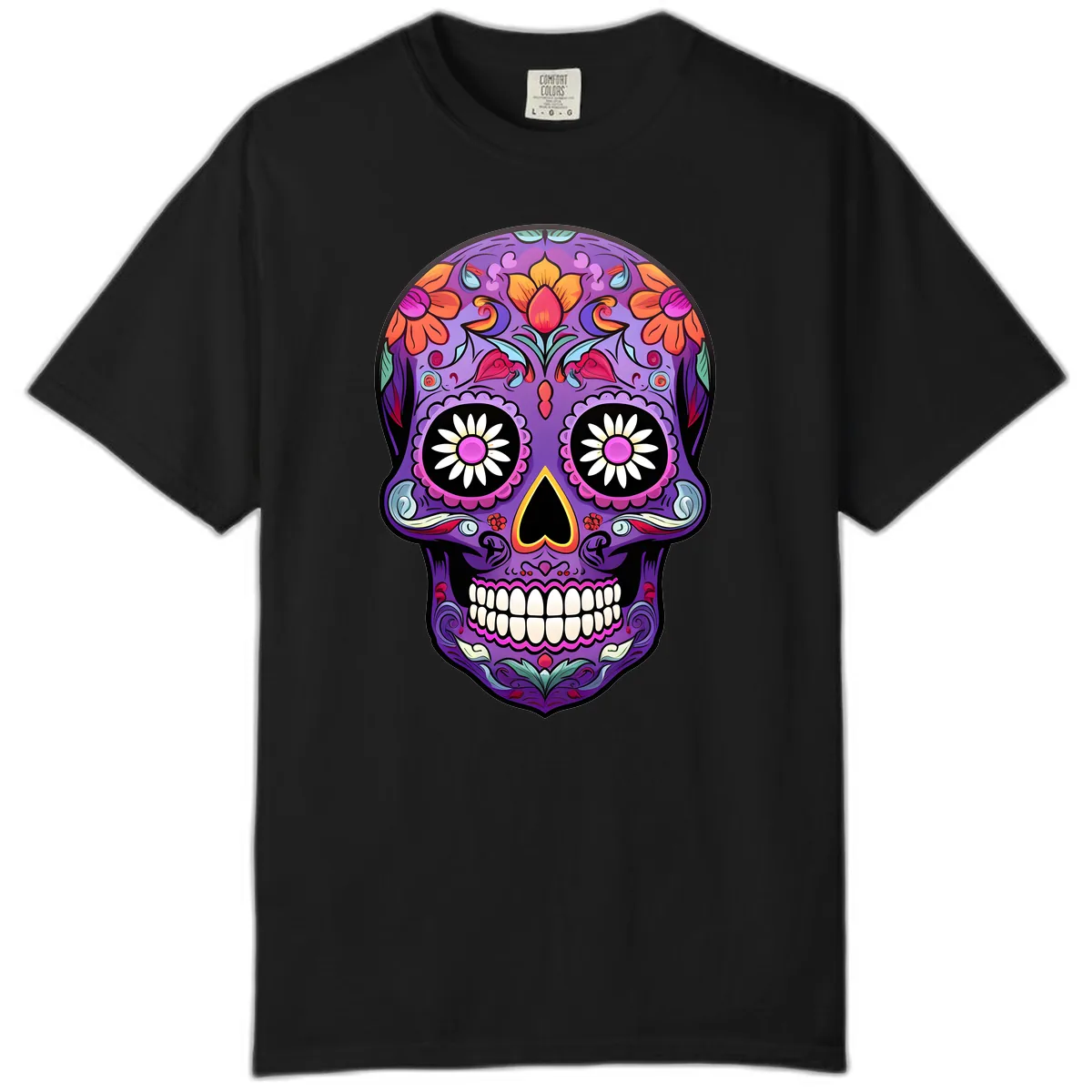 Vibrant Floral Calavera Sugar Skull Comfort Color in Black