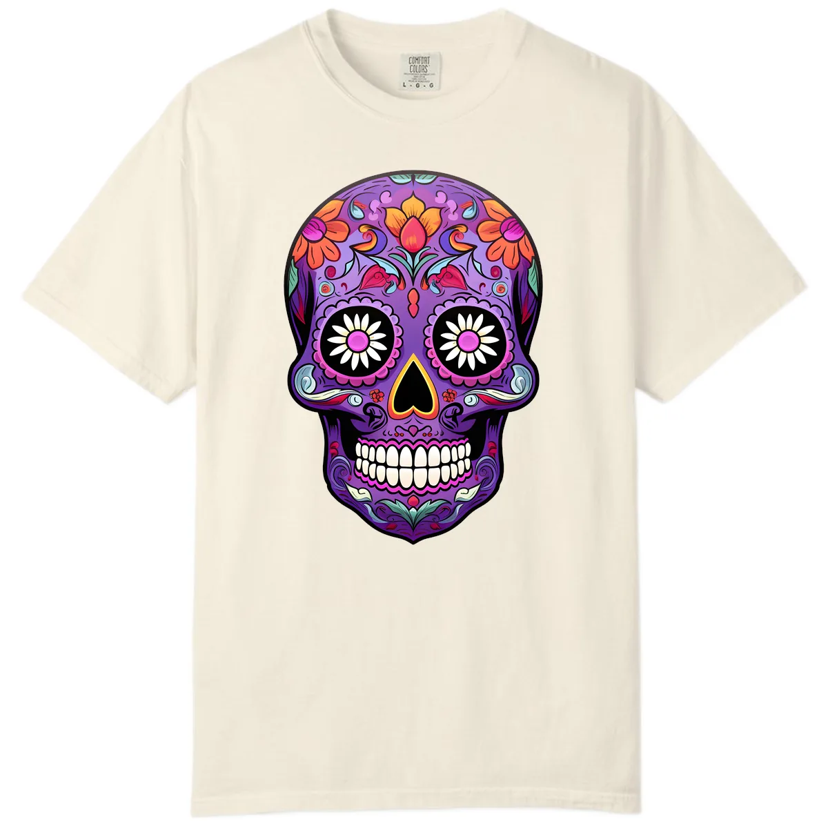 Vibrant Floral Calavera Sugar Skull Comfort Color in Ivory