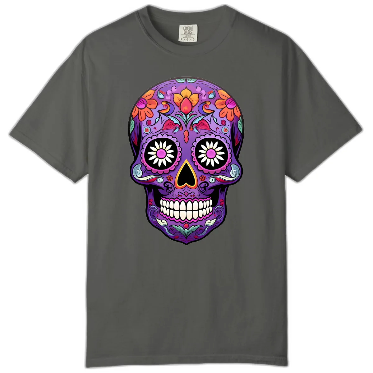 Vibrant Floral Calavera Sugar Skull Comfort Color in Pepper