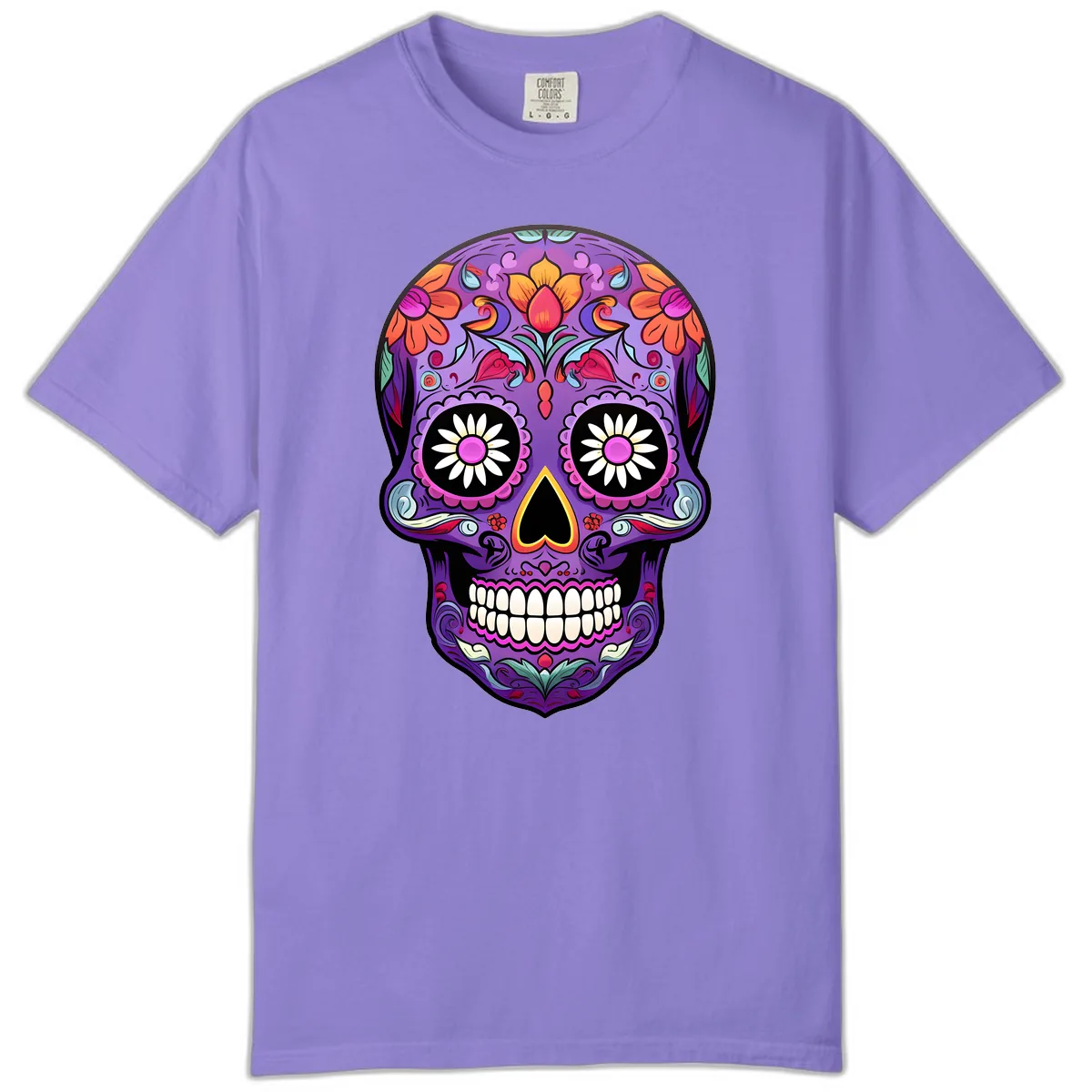 Vibrant Floral Calavera Sugar Skull Comfort Color in Violet