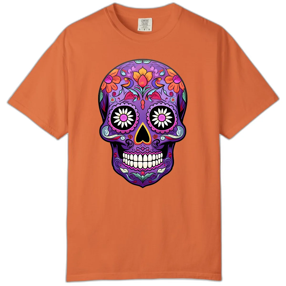 Vibrant Floral Calavera Sugar Skull Comfort Color in Burnt Orange