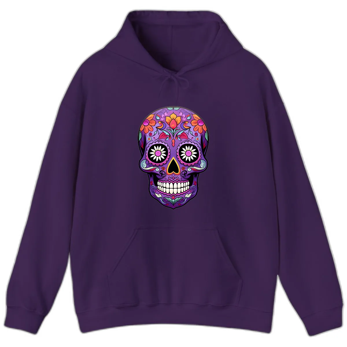 Vibrant Floral Calavera Sugar Skull Hoodie in Purple