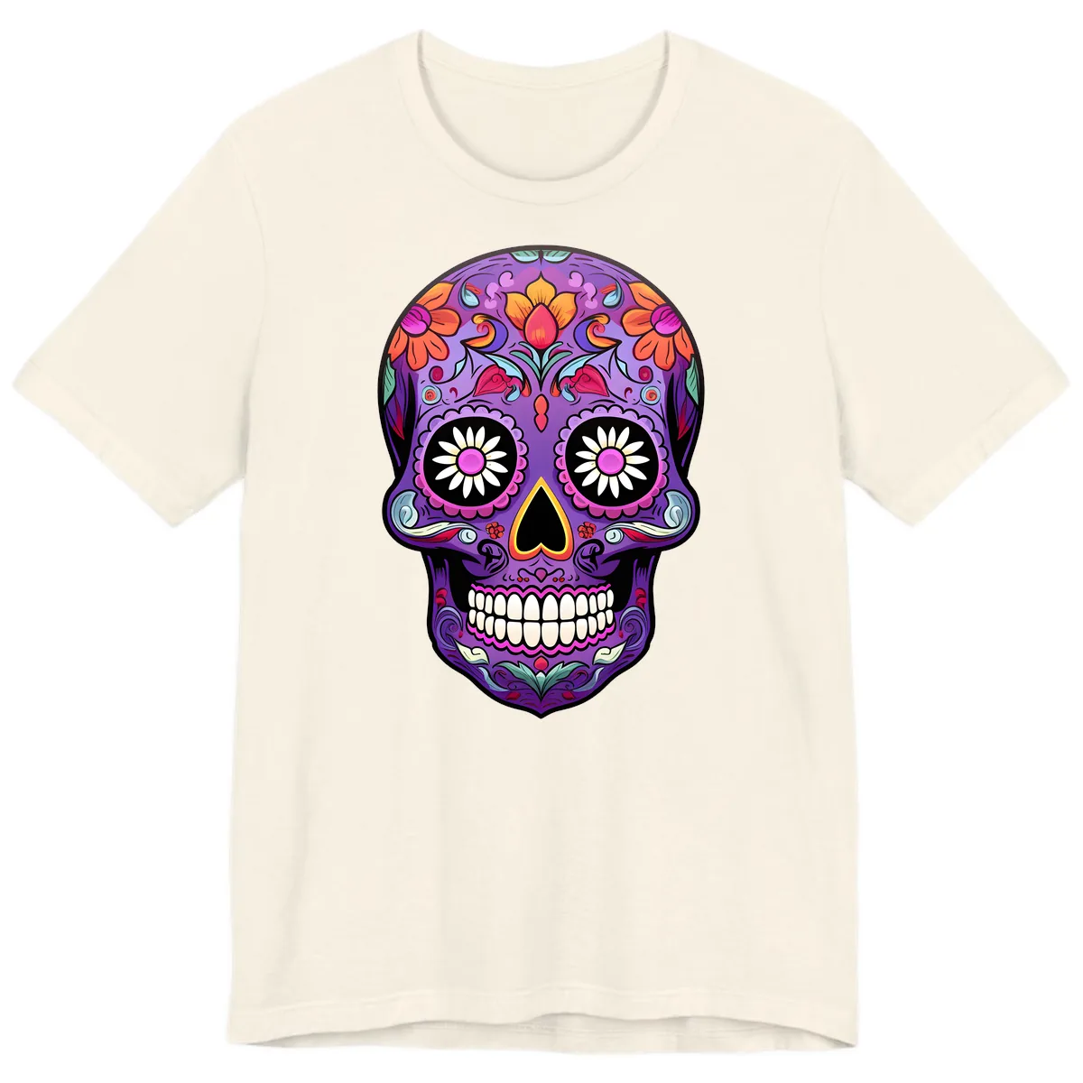 Vibrant Floral Calavera Sugar Skull Premium T-Shirt in Natural