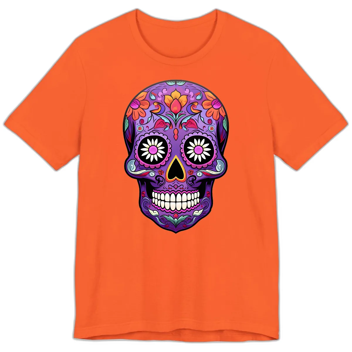 Vibrant Floral Calavera Sugar Skull Premium T-Shirt in Orange