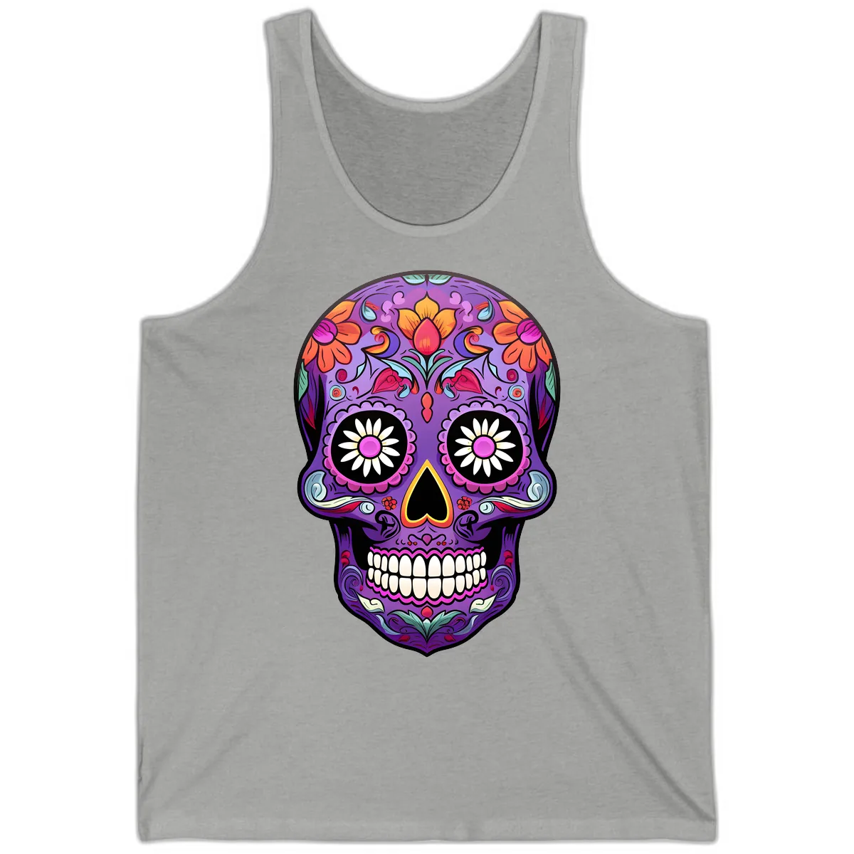 Vibrant Floral Calavera Sugar Skull Tank in Athletic Heather