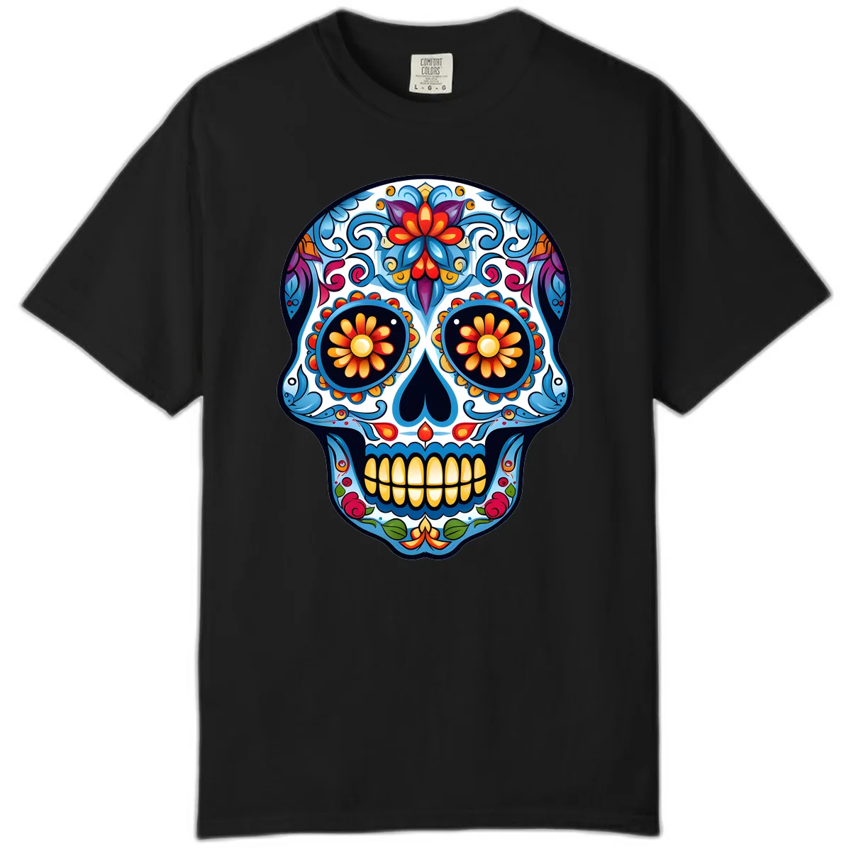 Vibrant Floral Calavera Sugar Skull Comfort Color in Black