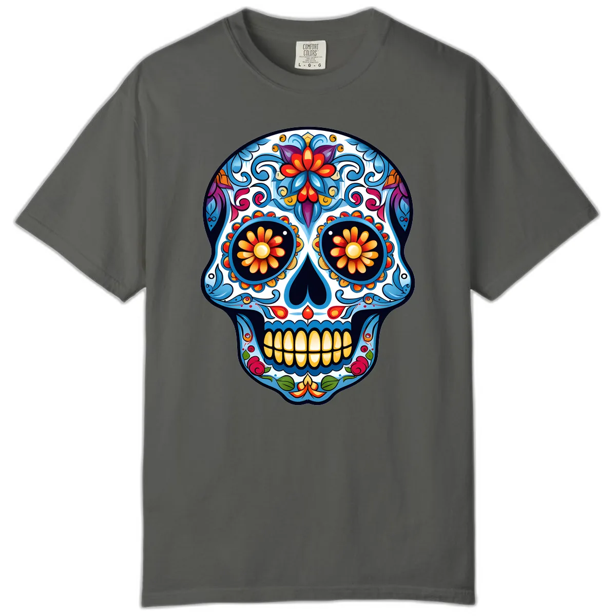 Vibrant Floral Calavera Sugar Skull Comfort Color in Pepper
