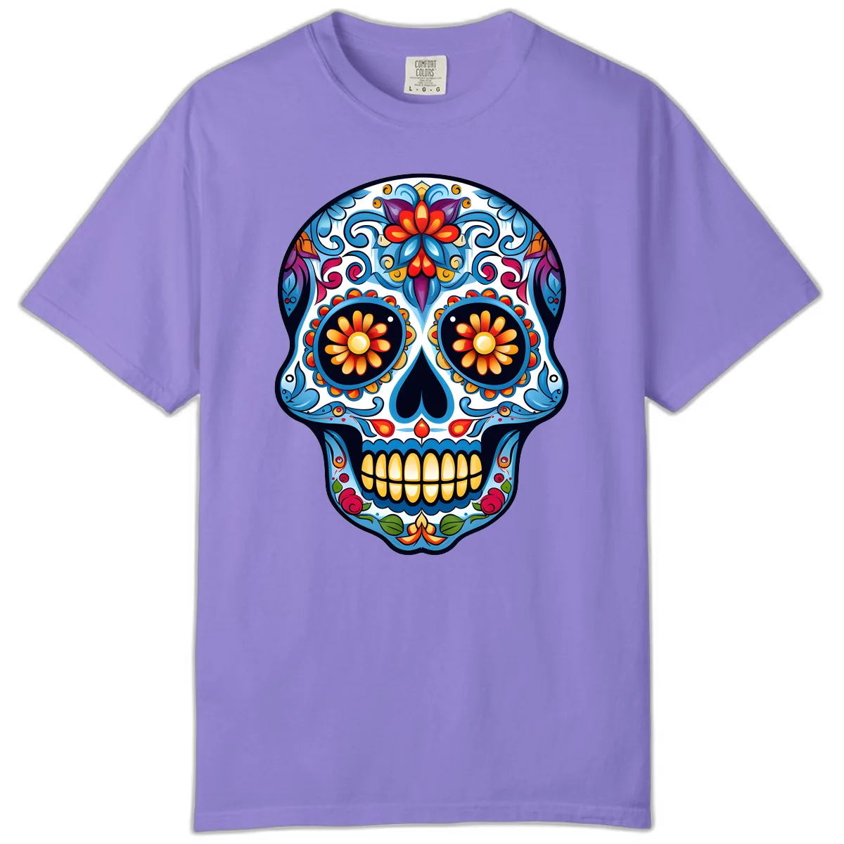 Vibrant Floral Calavera Sugar Skull Comfort Color in Violet