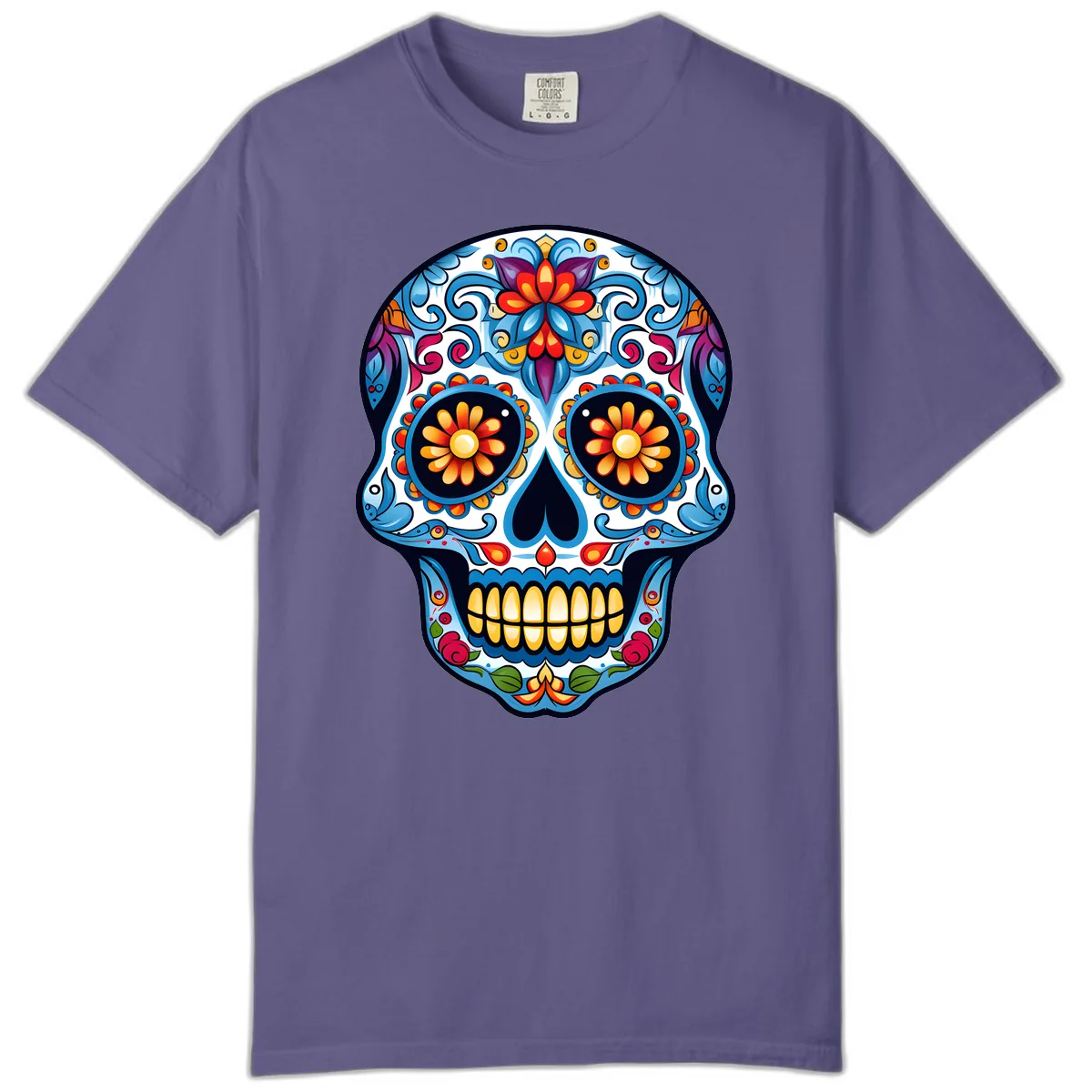 Vibrant Floral Calavera Sugar Skull Comfort Color in Grape