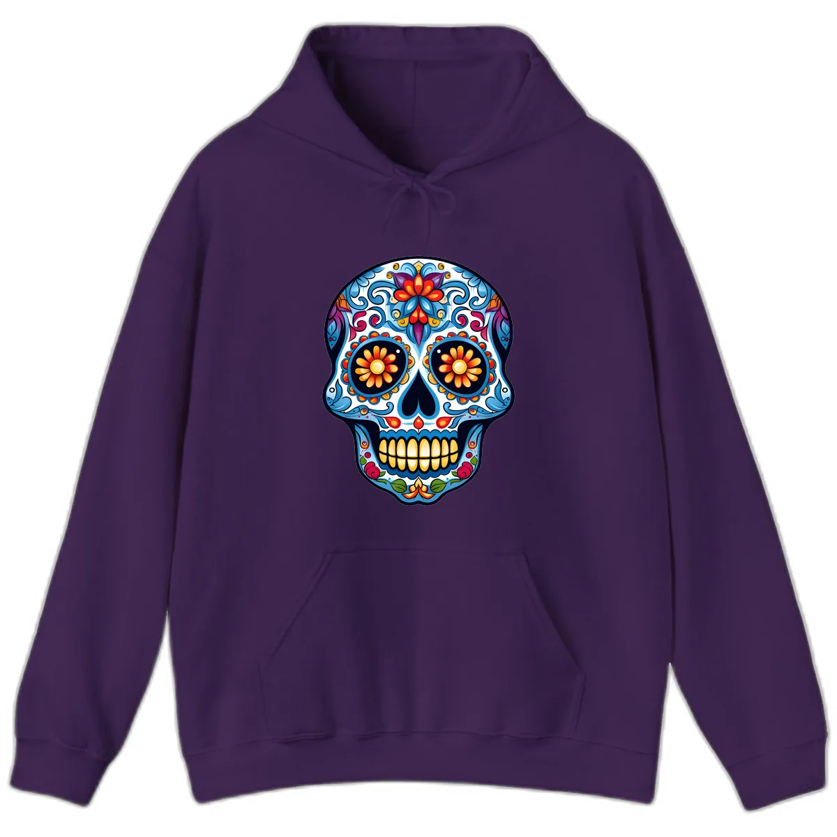 Vibrant Floral Calavera Sugar Skull Hoodie in Purple