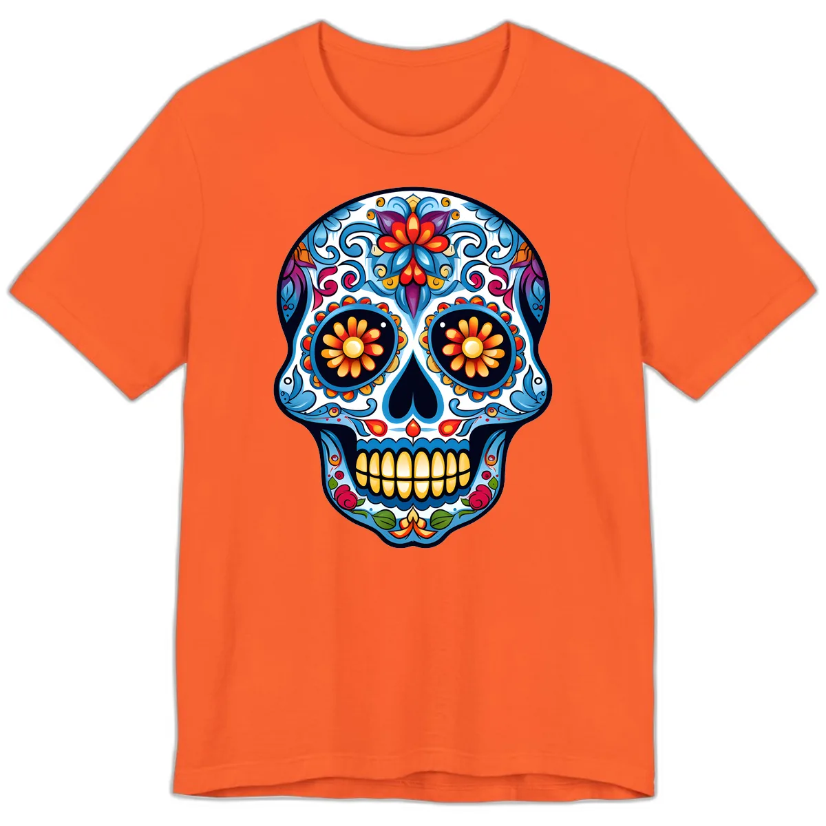 Vibrant Floral Calavera Sugar Skull Premium T-Shirt in Orange