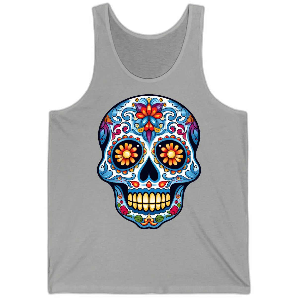 Vibrant Floral Calavera Sugar Skull Tank in Athletic Heather