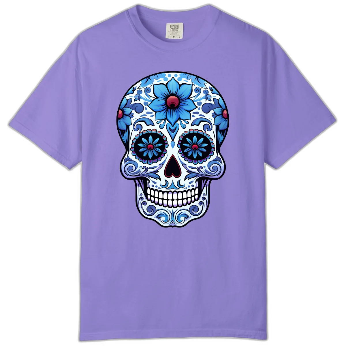 Ornate Blue Calavera Floral Skull Art Comfort Color in Violet